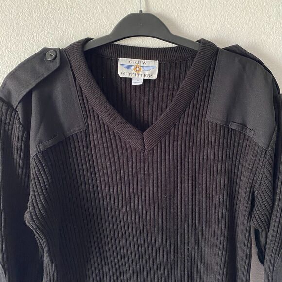 Crew Outfitters Commando Sweater Men's Sz Small Patch Ribbed Black V Neck - Picture 1 of 12
